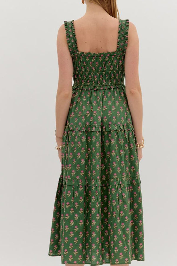 Floral Pullover Tiered Midi Dress