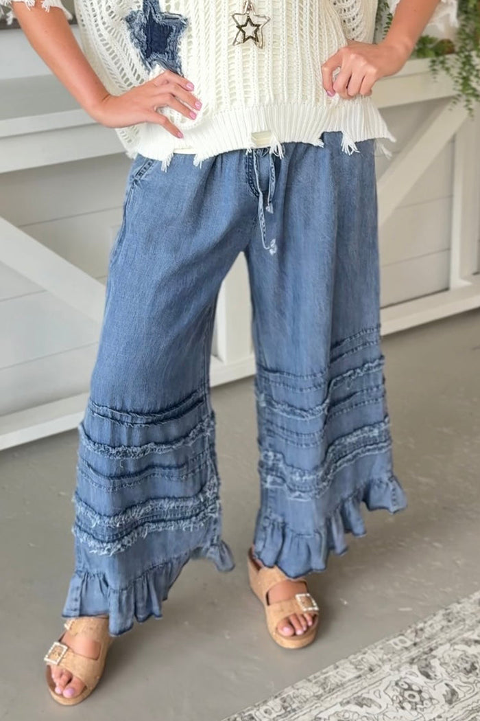 Ruffles Hem Denim Pants