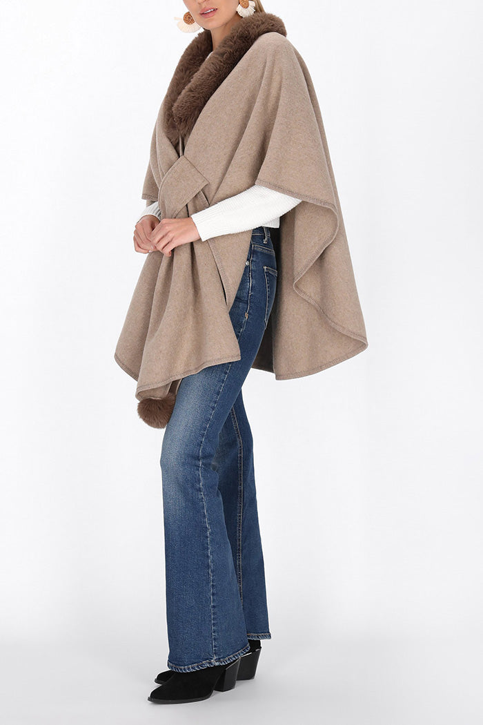 Furry Collar Casual Slip-On Poncho