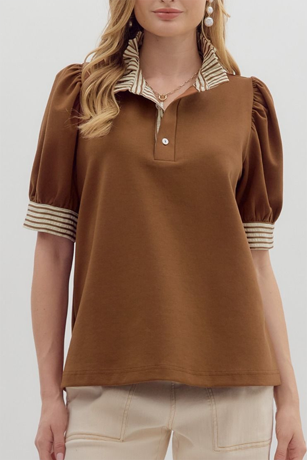 Striped Patchwork Puff Sleeve Top