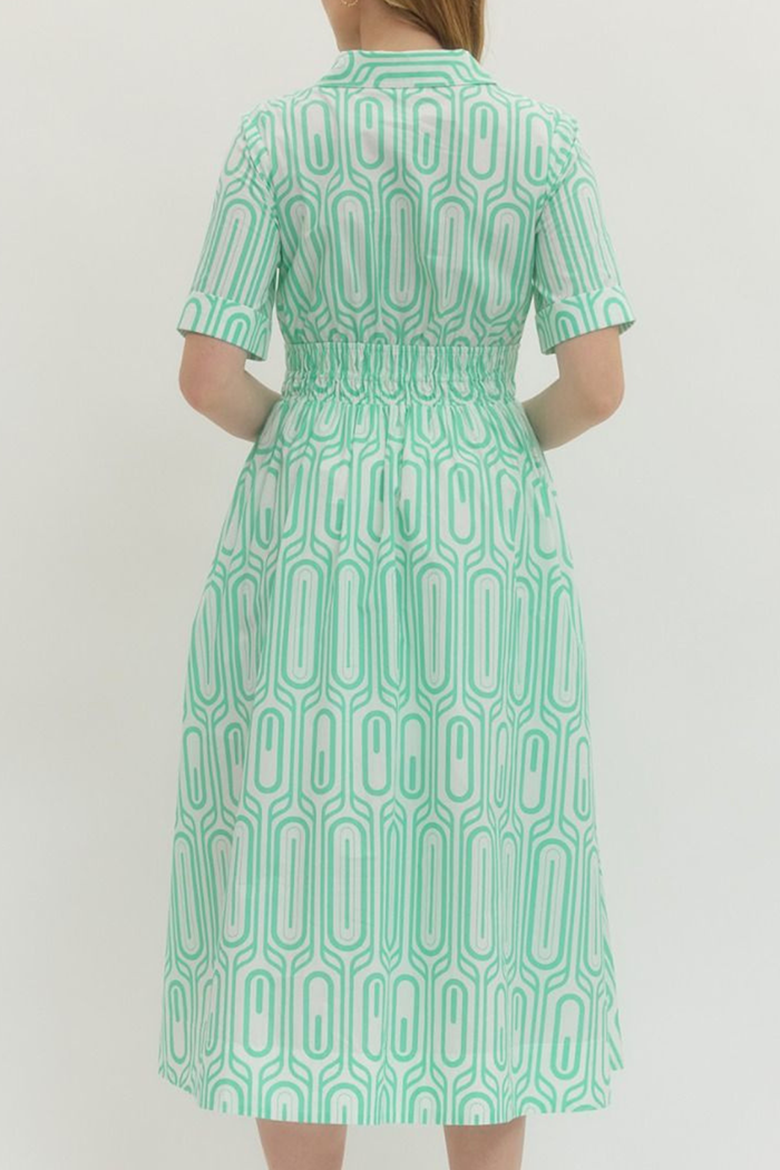 Short Sleeve Collared Tie Waist Pocket Dress