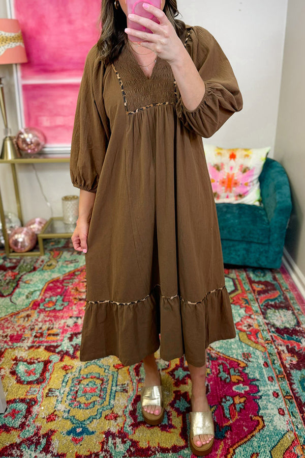 Leopard Patchwork Ruffles Hem Dress