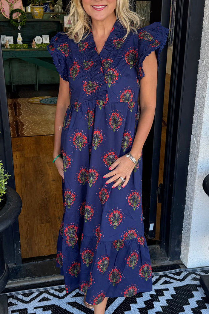 Floral Flounce Sleeve Dress