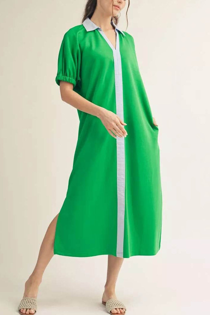 Contrast Placket Pocket Dress
