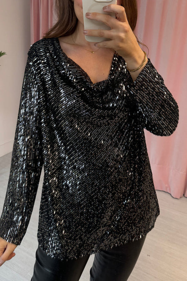 Sequin Cowl Neck Top