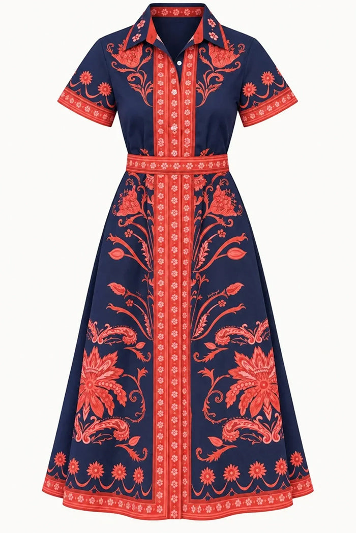 Navy Floral Print A-line Maxi Dress
