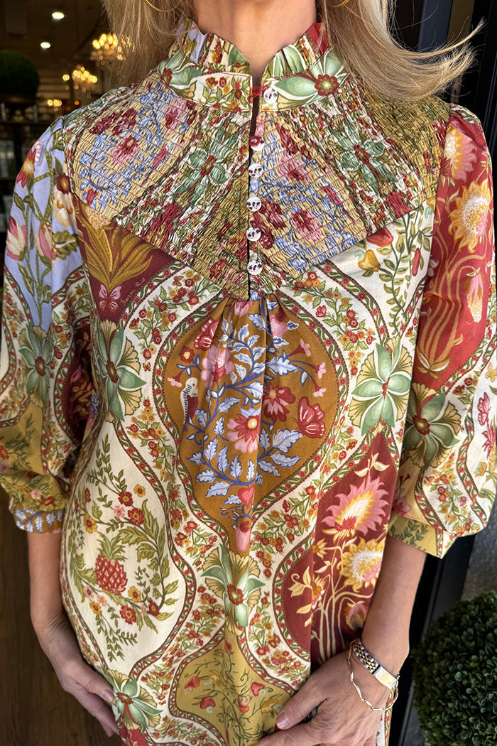 Paisley Print Ruffle Neck Shift Dress