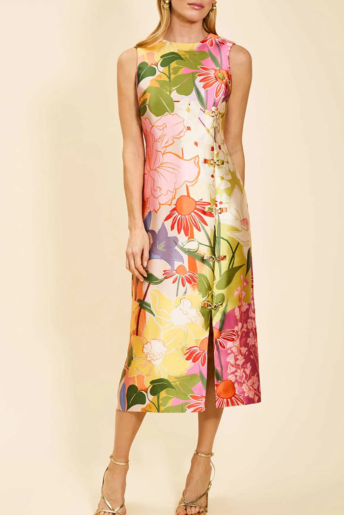 Floral Sleeveless Front Slit Midi Dress