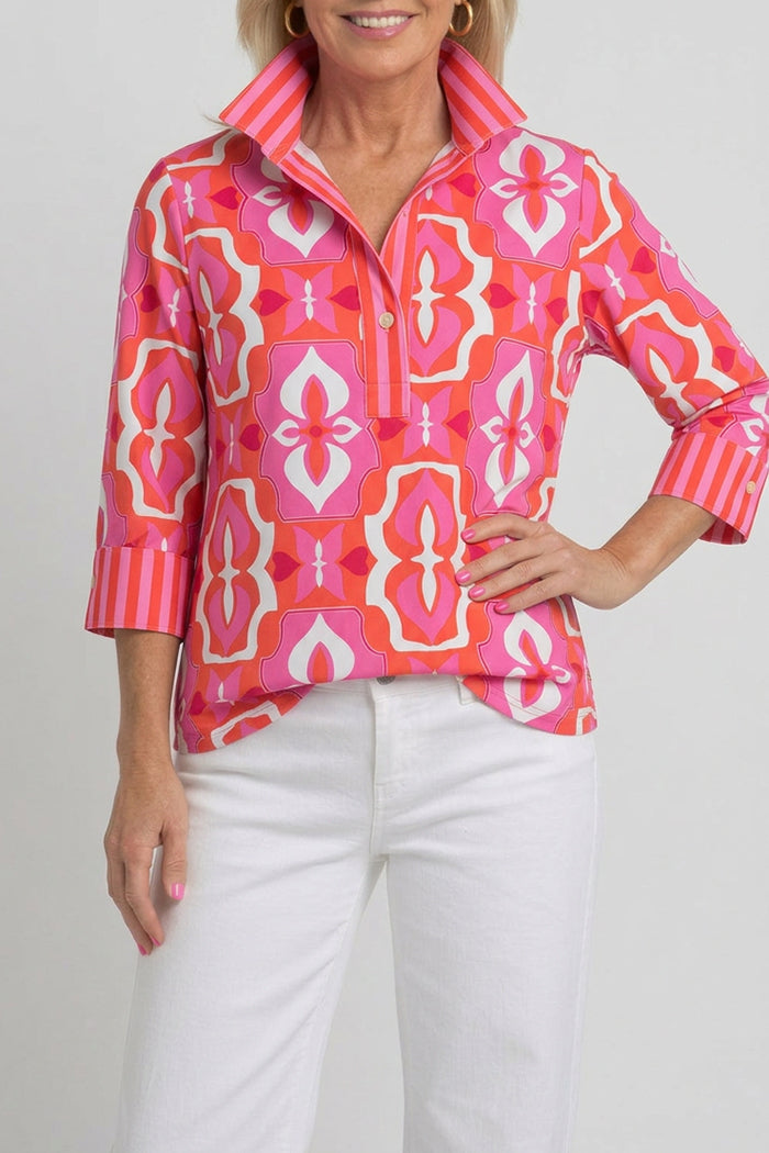 Bold Print Striped Cuff Shirt