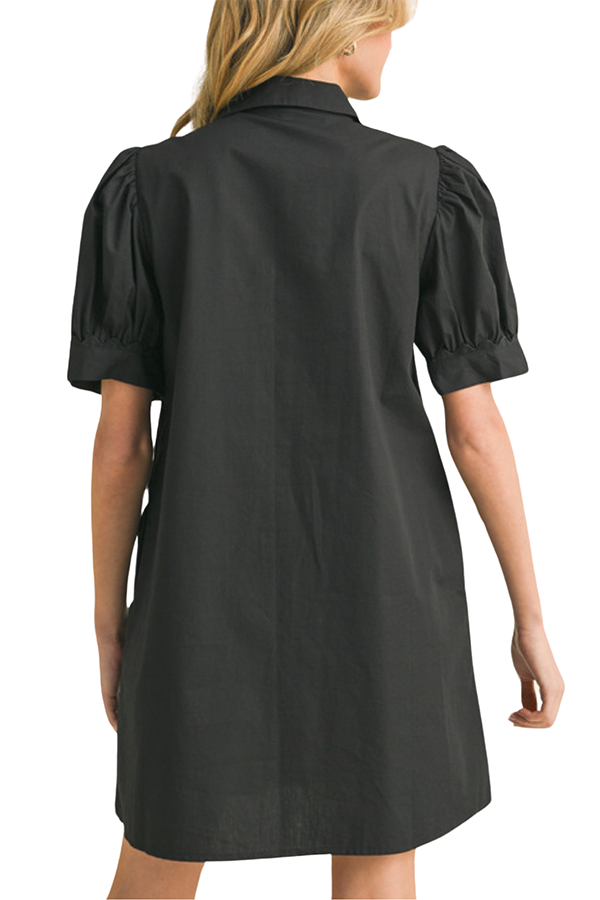 Puffed Short Sleeves Scallop Dress