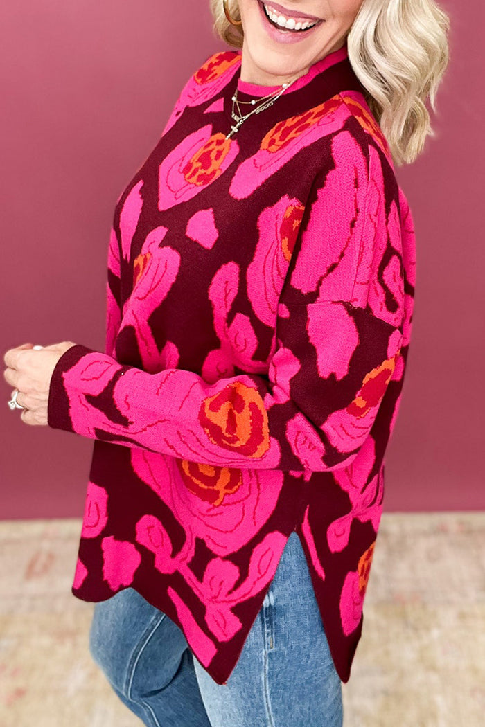 Abstract Floral Print Sweater