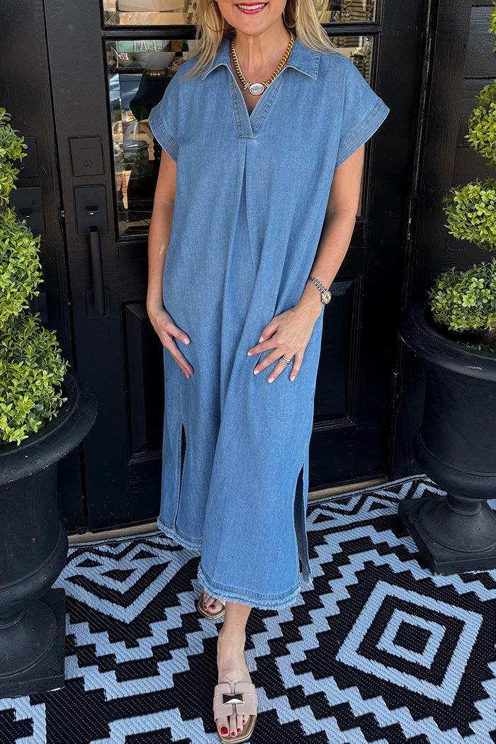 Light Denim Pocketed Maxi Dress