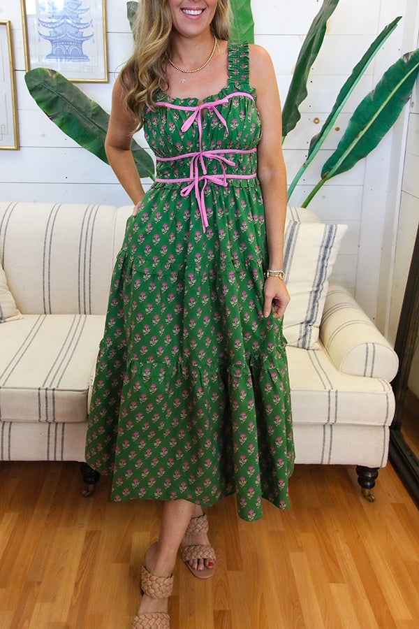 Floral Pullover Tiered Midi Dress