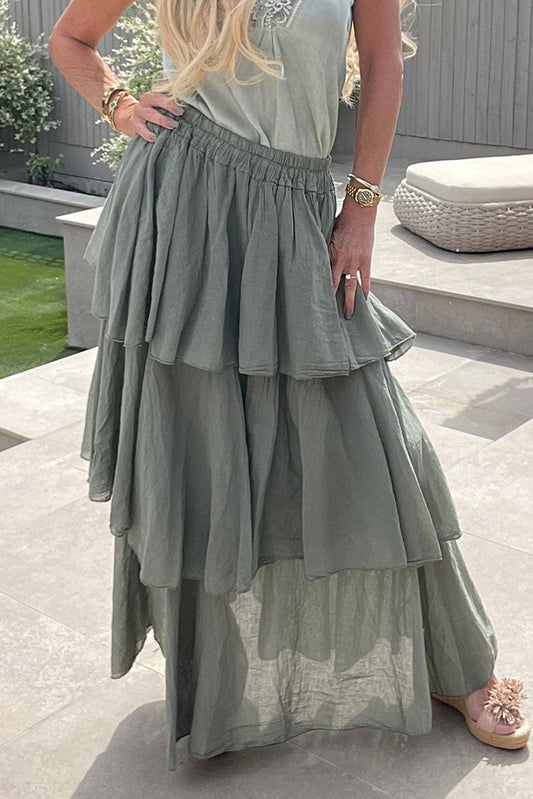 Solid Elastic Waist Maxi Skirt