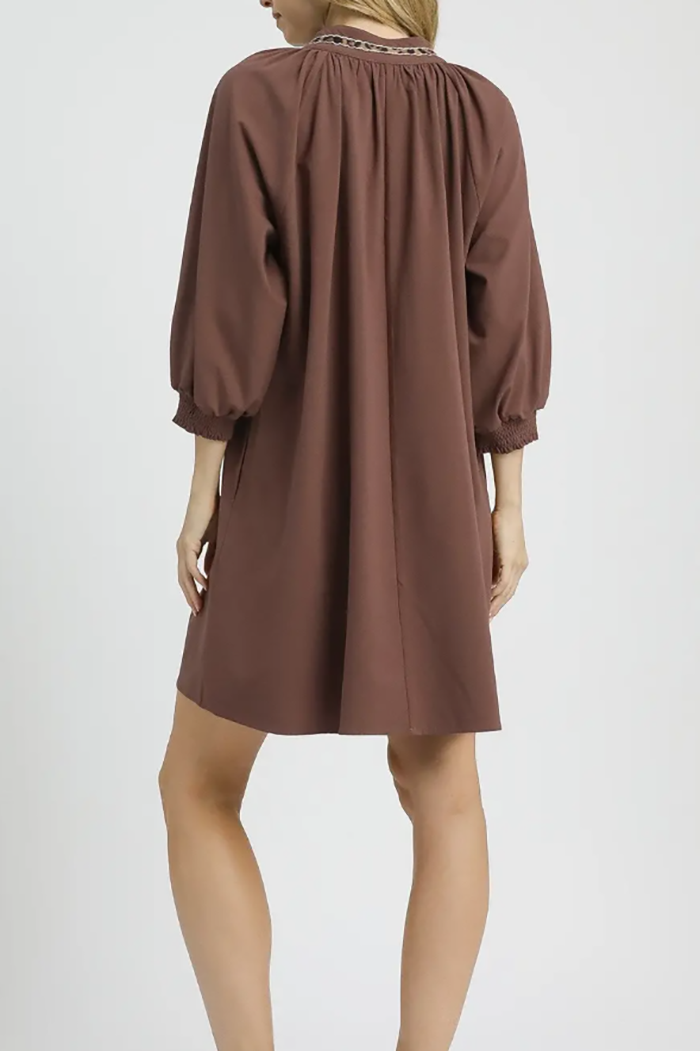 Trim Detail Notched Shift Dress