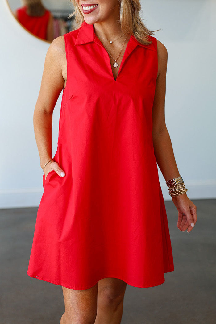 Solid Color Sleeveless Pocket Dress