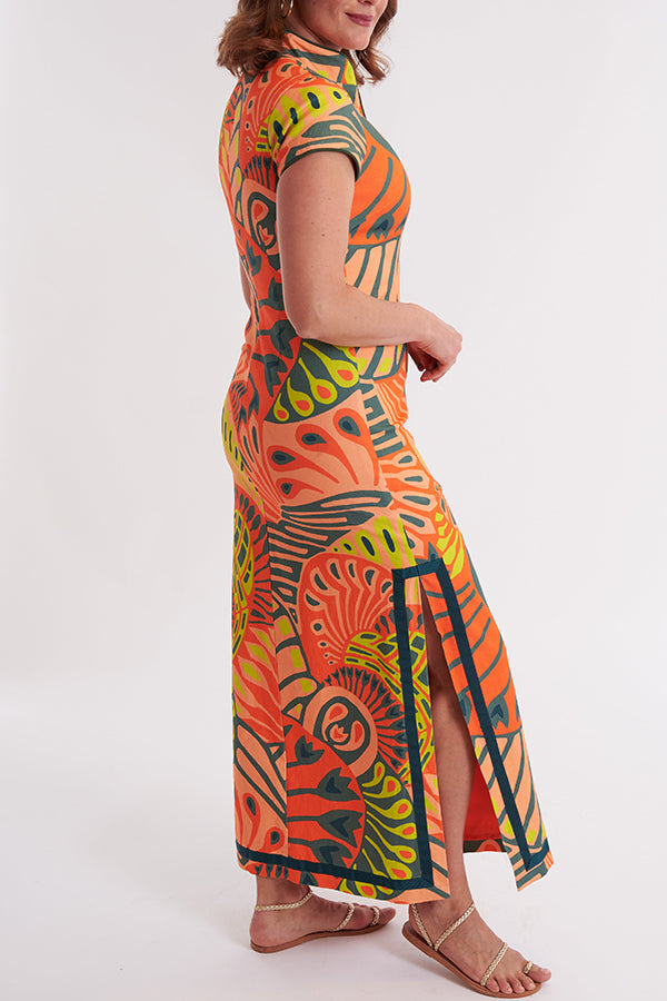 Bold Printed U-Neck Dress