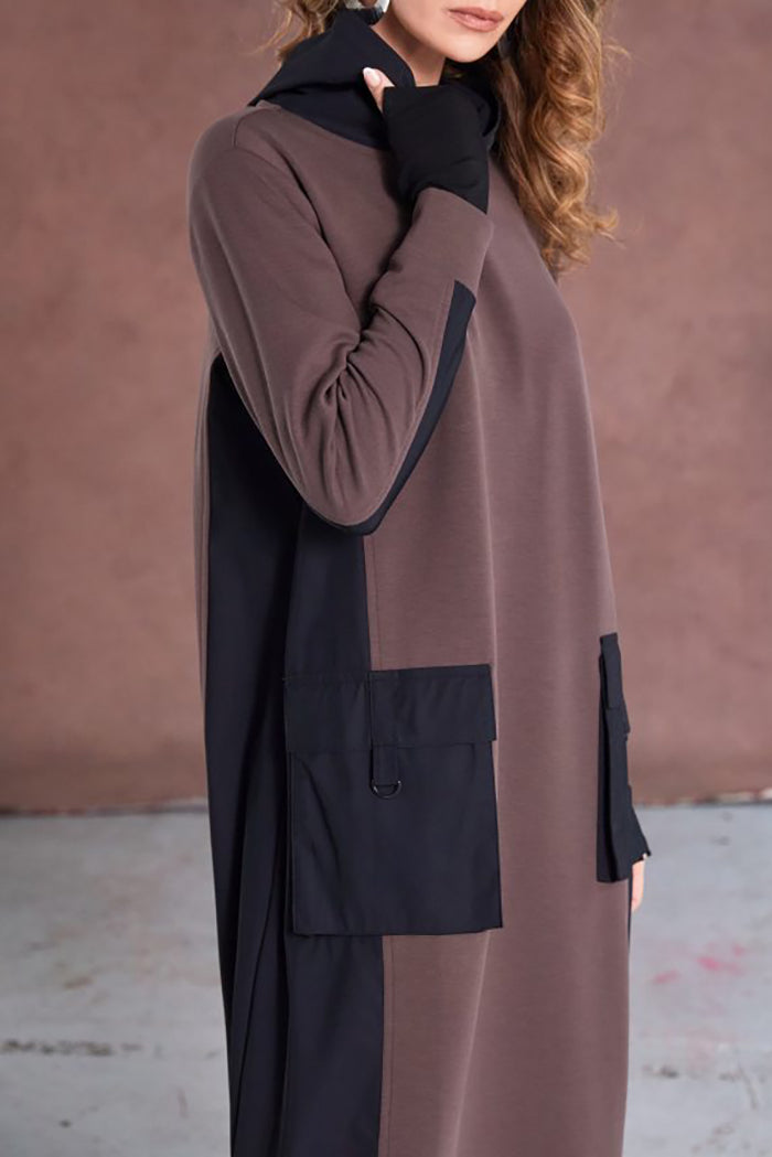 Hooded Contrast Pocket Dress