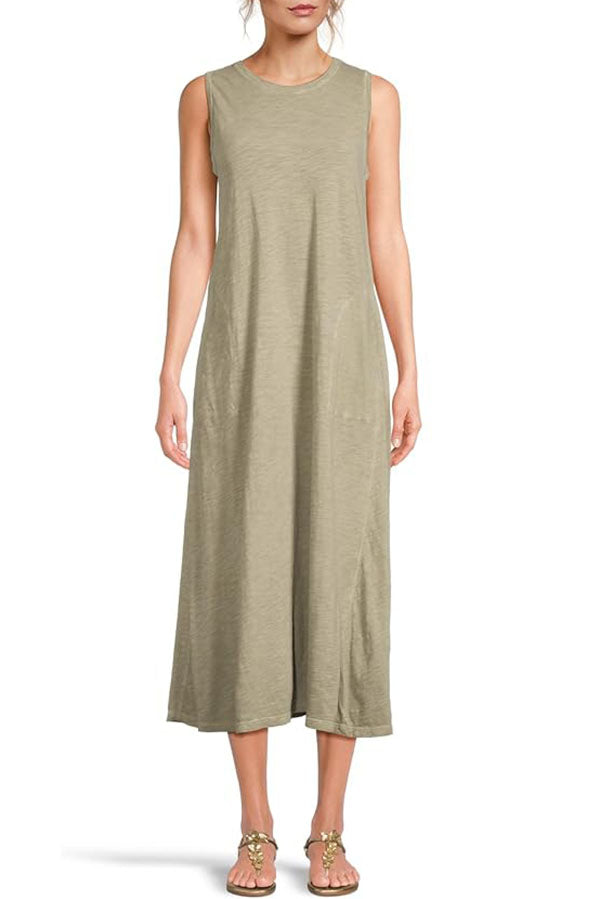 Casual Sleeveless Pockets Dress