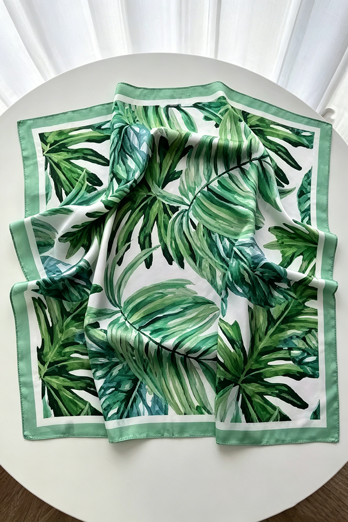Leaf Print Square Silk Scarf