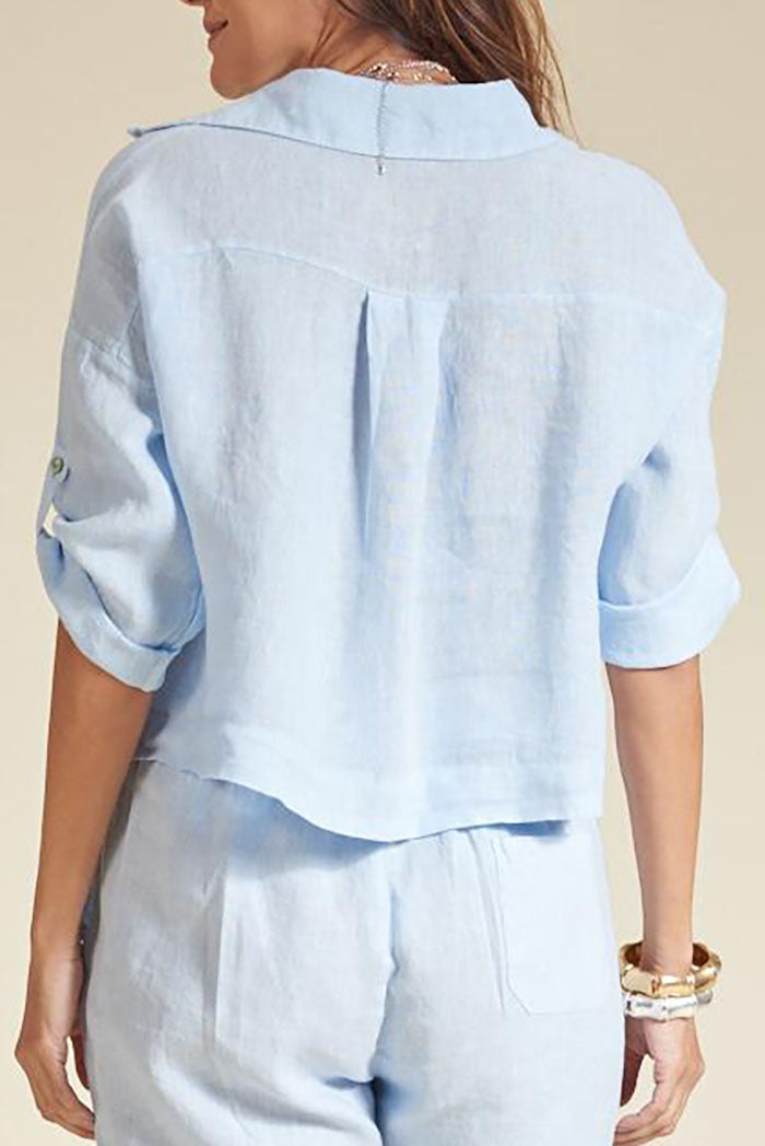 Casual Solid Color Button Top