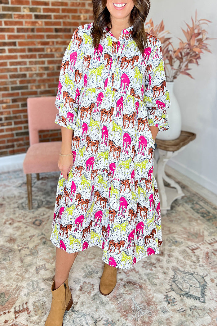 Floral Animal Print Pocketed Midi Dress