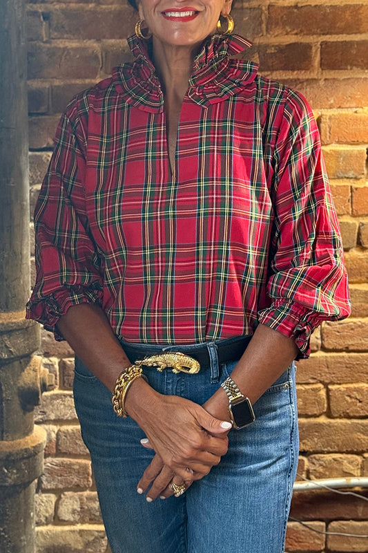 Ruffled Stand-Collar Blouse