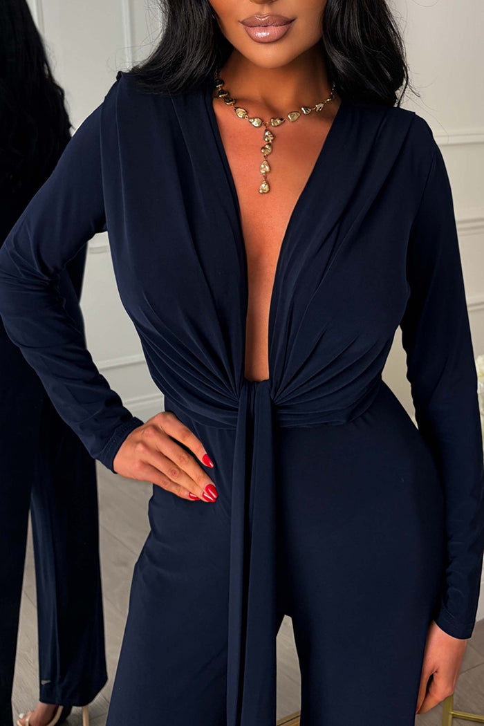 Long Sleeve Plunge Jumpsuit