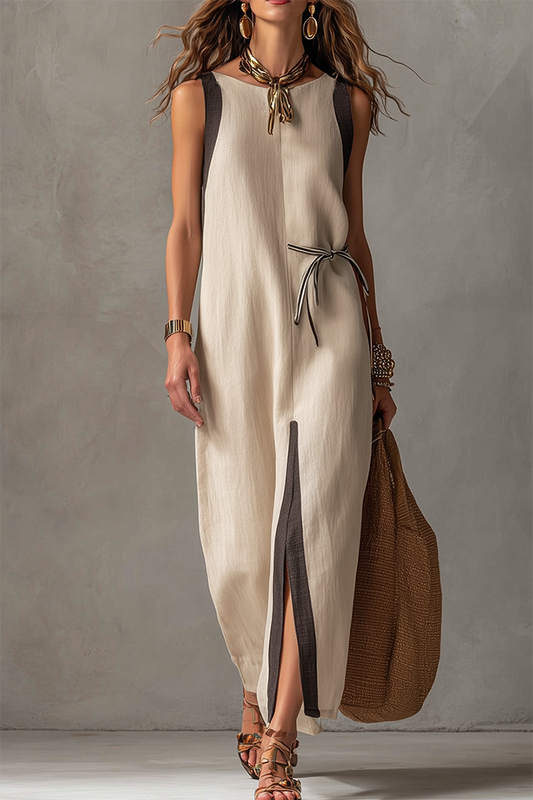 Color Blocked Belted Maxi Dress