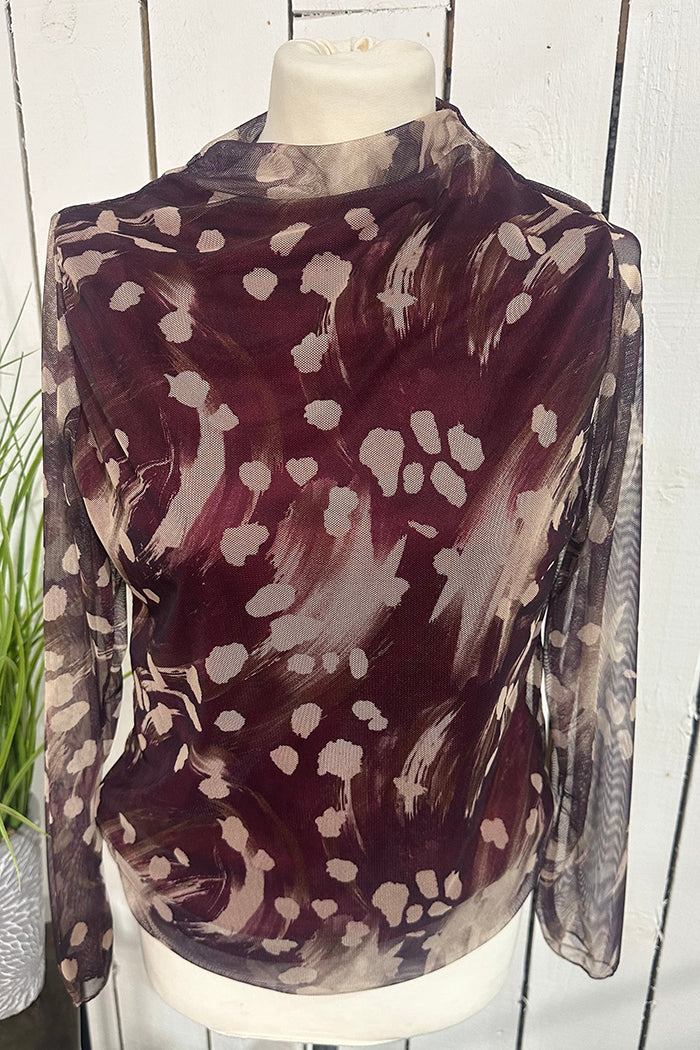 Long Sleeve Patterned Mesh Top