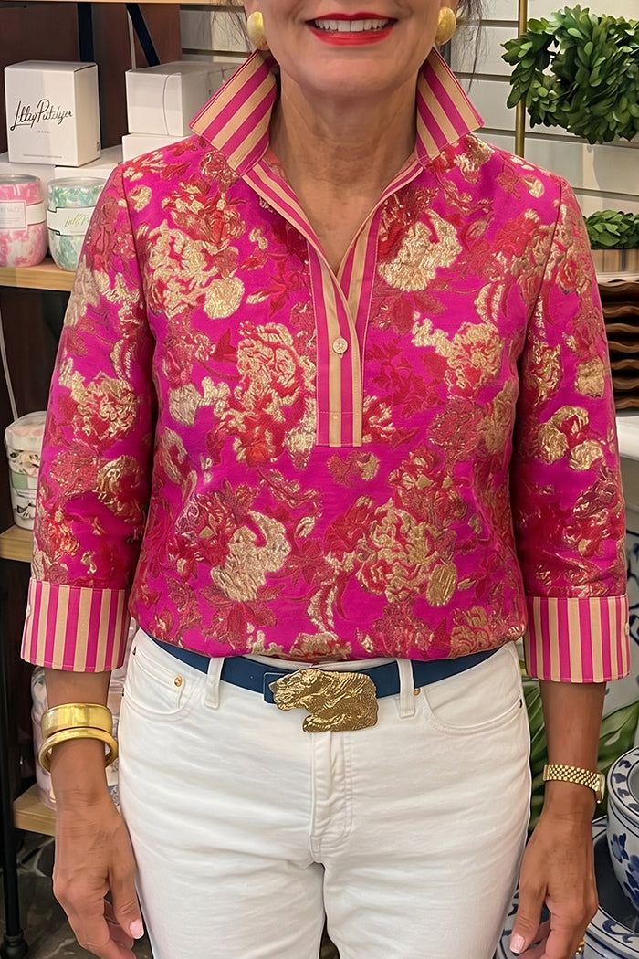 Vintage Bloom Cuff Trim Popover Top