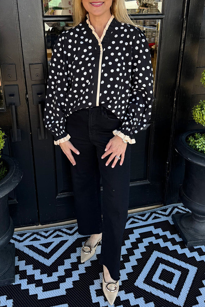 Ruffled Neck Polka Dot Top