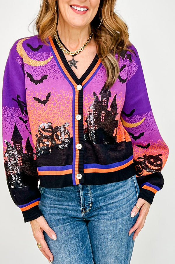 Casual Halloween Scene Cardigan