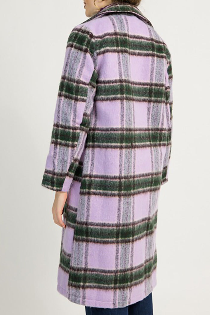 Oversized Plaid Mid-Calf Patch Pocket Coat