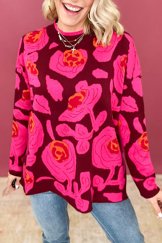 Abstract Floral Print Sweater