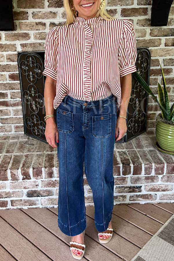 Casual Ruffles Stripes Top