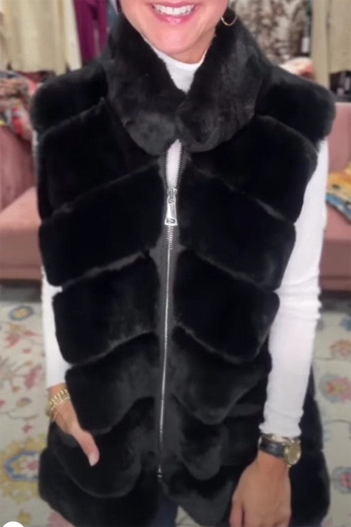 Black Faux Fur Pocketed Vest