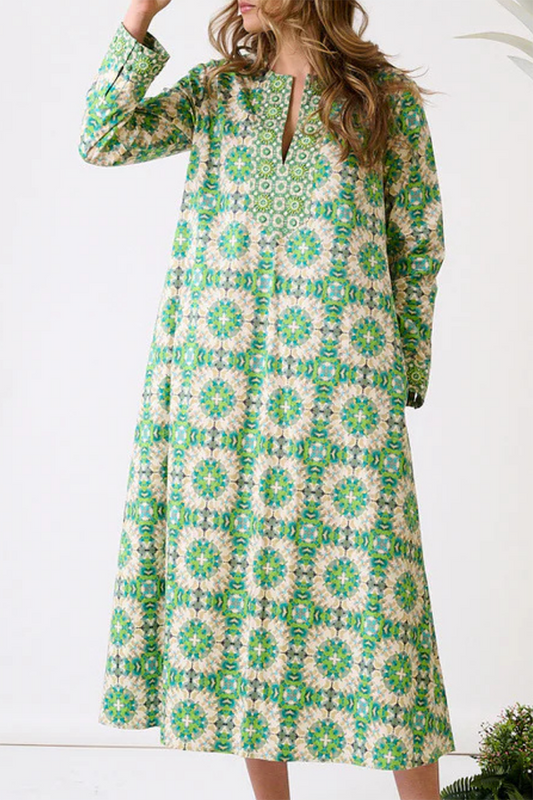 Long Sleeve Abstract Print Dress