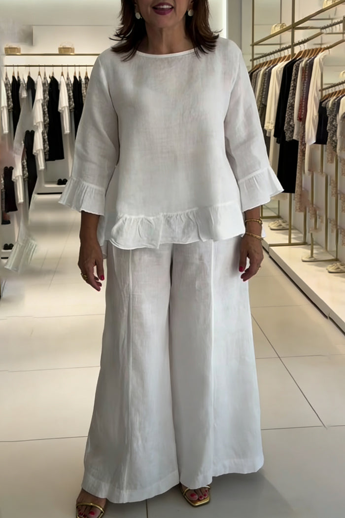 White Ruffle Hem Two Piece Set