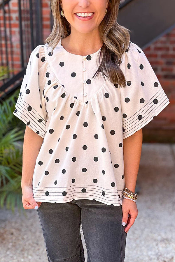 Casual Polka Dot Button Top