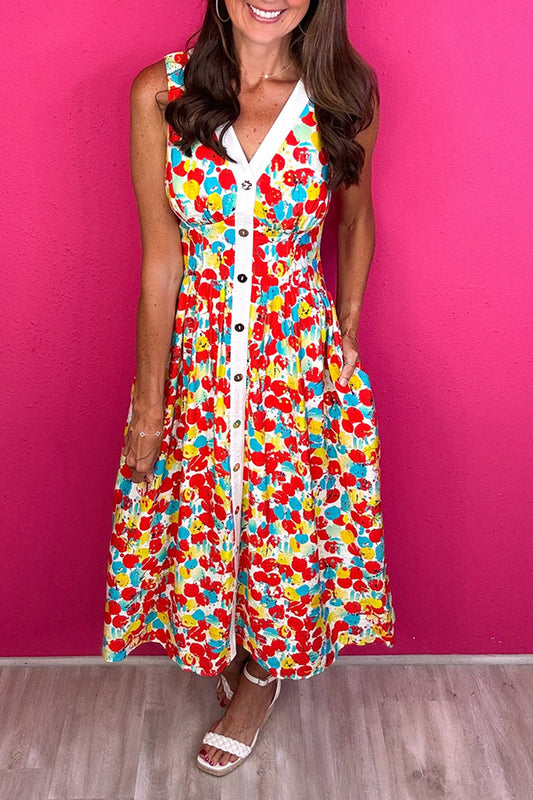 V-Neck Sleeveless Floral Dress