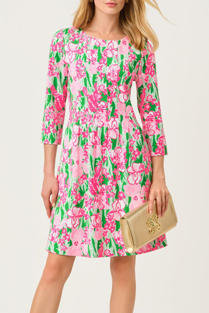 3/4 Sleeve Floral Print Pocket Dress