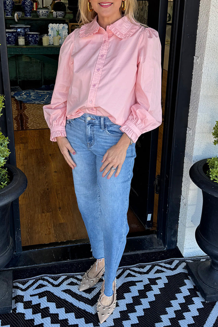 Ruffle Collar Puff Sleeve Top