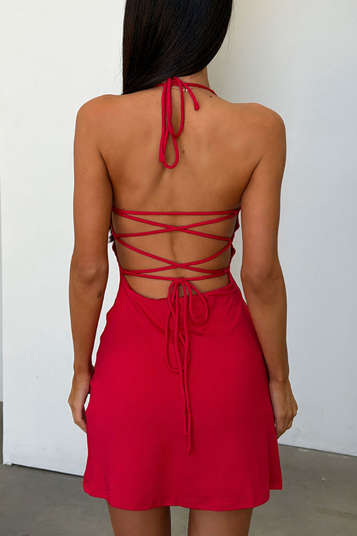 Ring Detail Halter Mini Dress