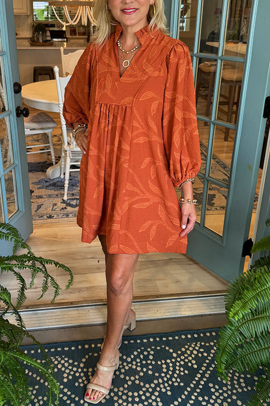 Casual Leaf Jacquard Dress