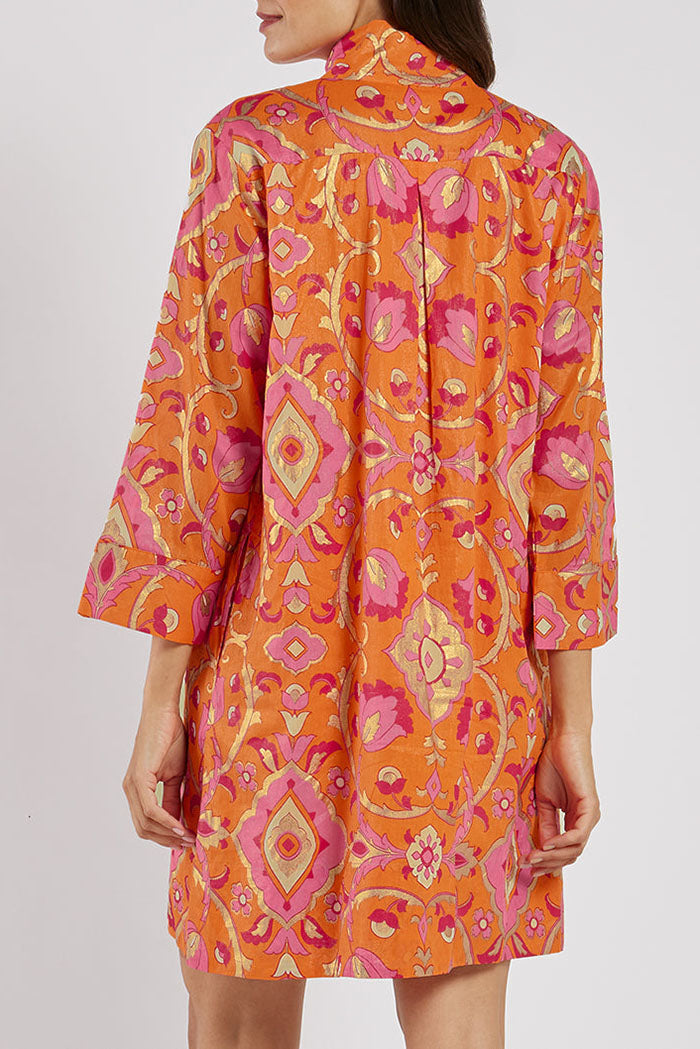 Stand Collar Floral Pocket Dress