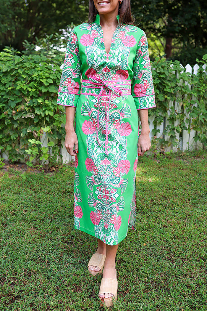 Floral 3/4 Sleeve Pocket Long Dress