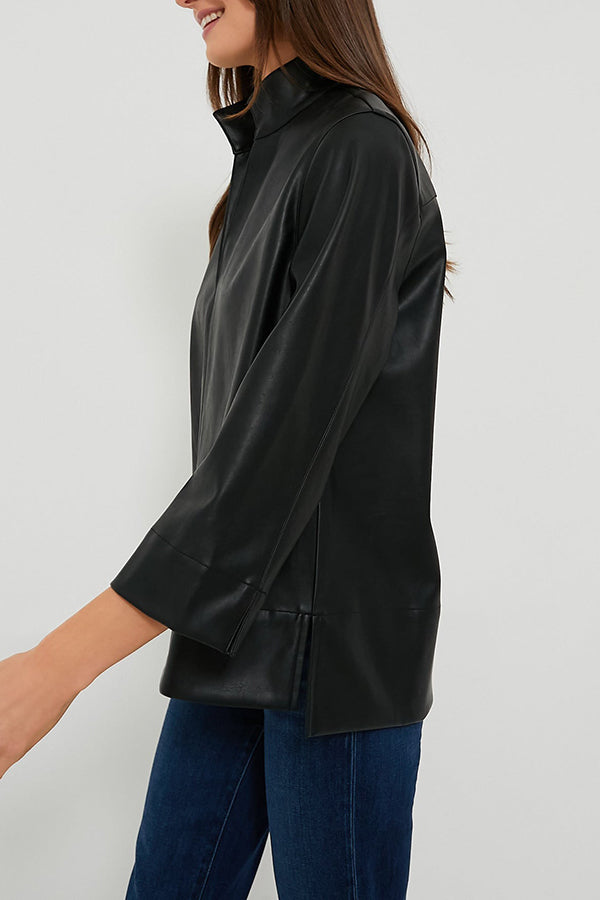 Casual Faux Leather Blouse