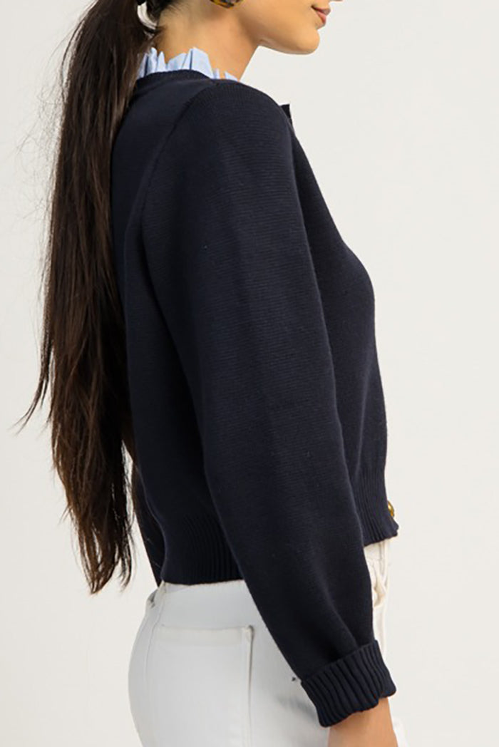 Classic Buttoned Ruffled-Collar Cardigan