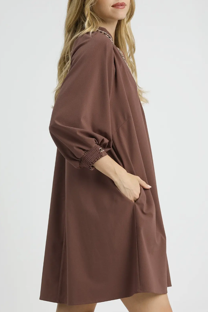 Trim Detail Notched Shift Dress